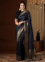 Sattin Silk Navy Blue Wedding Wear Weaving Saree